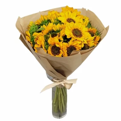 Jednodruhová kytice 21 žlutých slunečnic v dárkovém balení