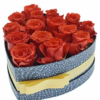 Jednodruhová krabička 15 červených růží BRIGHT TORCH 19x9cm