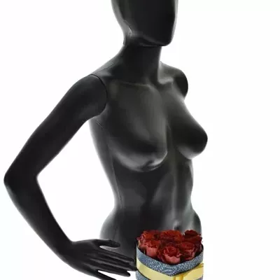 Krabička červených růží RED CORVETTE modrá 15x8cm