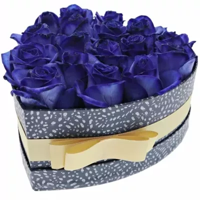 Jednodruhová krabička 17 modrých růží BLUE VENDELA 19x9cm