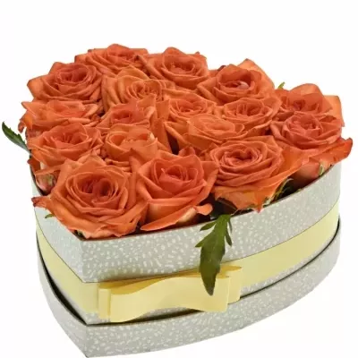 Krabička oranžových růží NARANGA šampaň 24x10cm