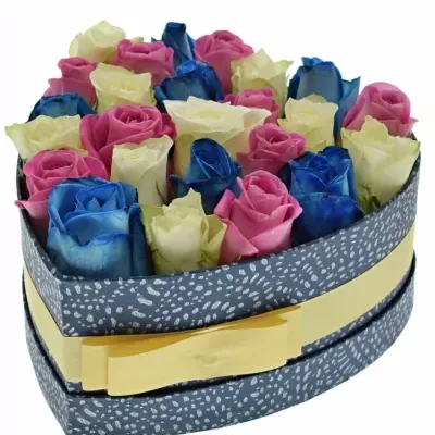 Krabička růží DELOREAN modrá 19x9cm