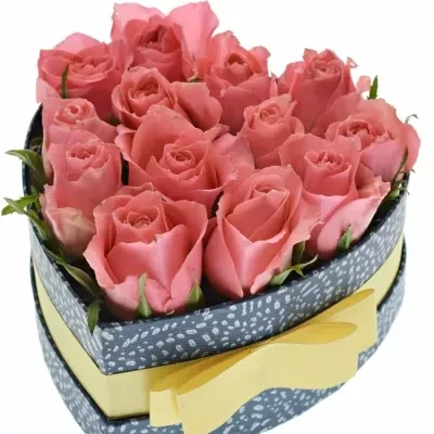 Jednodruhová krabička 13 růžových růží FEIWEL 15x8cm