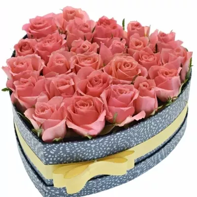 Jednodruhová krabička 25 růžových růží FEIWEL 24x10cm