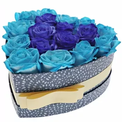 Krabička modrých růží HEARTBLUE 19x9cm