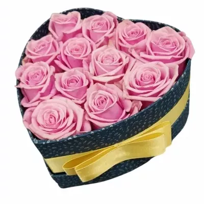 Jednodruhová krabička 12 růžových růží HEAVEN! 15x8cm