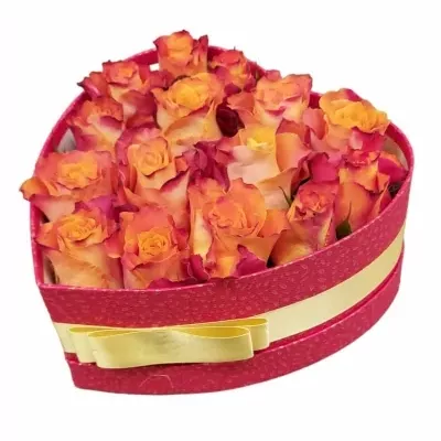 Jednodruhová krabička 13 oranžových růží MARIYO! 19x9cm