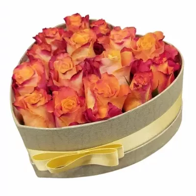 Jednodruhová krabička 13 oranžových růží MARIYO! 19x9cm