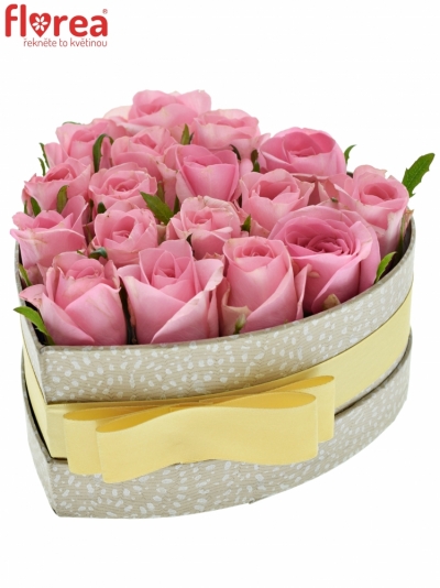 Krabička ružových ruží ELIZA šampaň 15x8cm