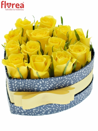 Krabička žltých ruží moonwalk modrá 15x8cm