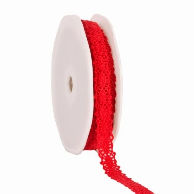 Bavlněná krajková stuha12 mm x 10 m červená