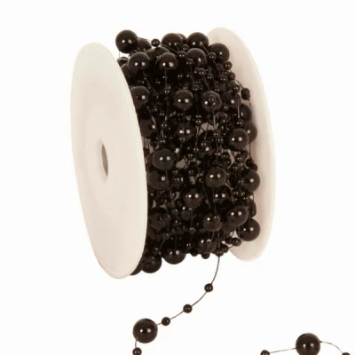 Dekorační provázek s korálky 8 mm x 10 m černá