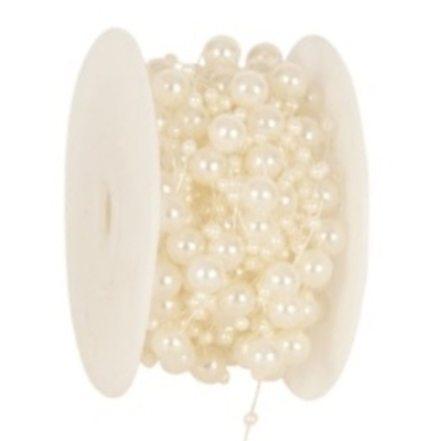 Dekorační provázek s korálky 8 mm x 10 m krémová
