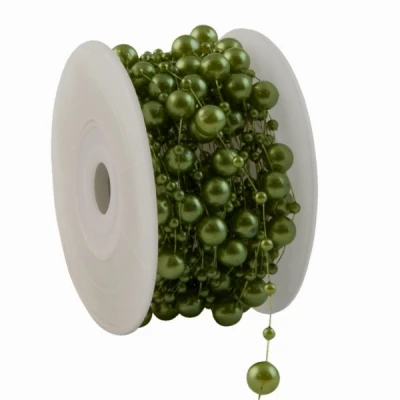 Dekorační provázek s korálky 8 mm x 10 m mechově zelená