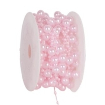 Dekorační provázek s korálky 8 mm x 10 m světle růžová