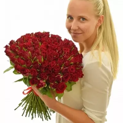 Kytice 100 červených růží FURIOSA 60cm