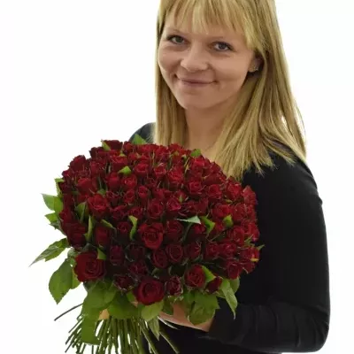 Kytice 100 červených růží MERCI 40cm
