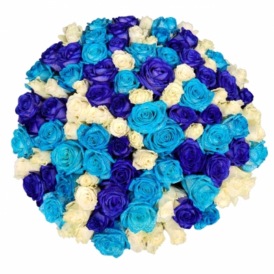Kytice 100 modrých růží ACANTHA 50cm