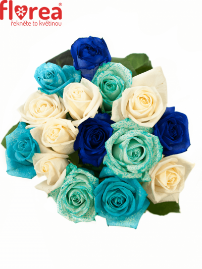 Kytice 15 modrých růží ALDARA 60cm