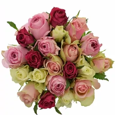Míchaná kytice 21 vícebarevných růží AKILINA 50 cm