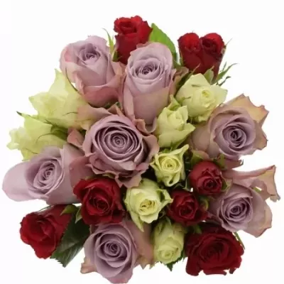 Míchaná kytice 21 vícebarevných růží DEVORA 70 cm