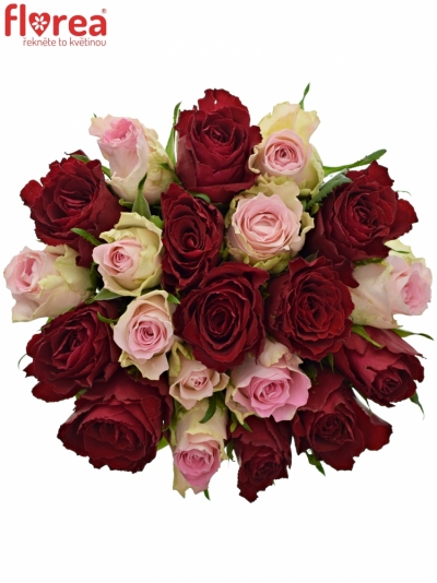 Kytice 21 míchaných růží MADAM BISOU 50cm