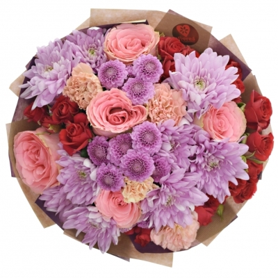 Míchaná kytice 23 vícebarevných květin BERNADETTE 35 cm