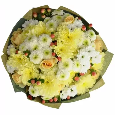 Míchaná kytice 28 vícebarevných květin CLOTILDE 35 cm