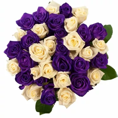 Míchaná kytice 35 vícebarevných růží AUGUSTINA 50 cm