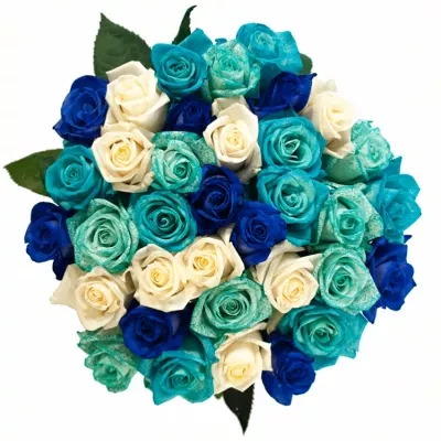 Míchaná kytice 35 vícebarevných růží ALDARA 60 cm