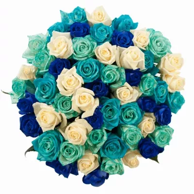 Kytice 55 modrých růží ALDARA 50cm