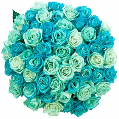 Míchaná kytice 55 modrých růží ICE BLUE ADRIANA 70 cm