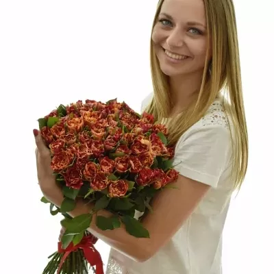 Kytice 55 žíhaných růží FIRE CRACKER 50cm