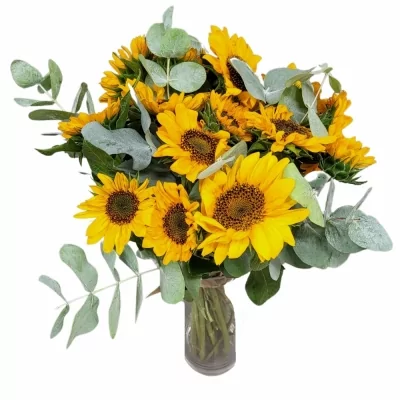 Míchaná kytice 15 žlutých slunečnic