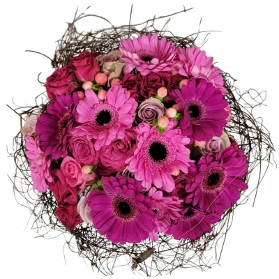 Míchaná kytice 27 vícebarevných květin MANUELA 40 cm