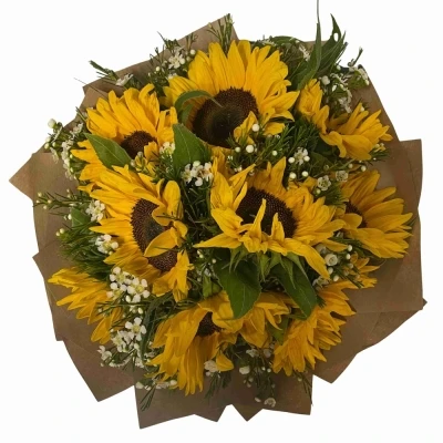 Míchaná kytice 9 žlutých slunečnic INKA 40 cm