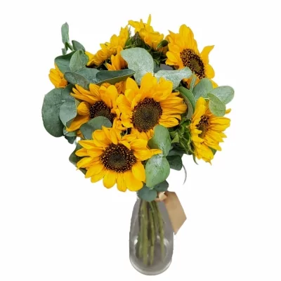 Míchaná kytice 9 žlutých slunečnic