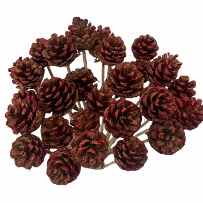 Ozdoby VÁNOČNÍ PINE CONE RED GLITTER