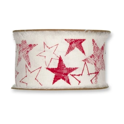 Potištěná bavlněná stuha s hvězdami bílá 40mm x 3m