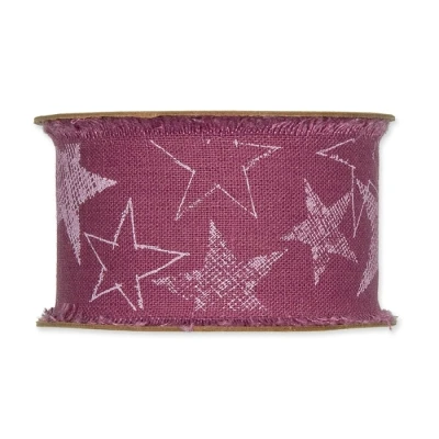 Potištěná bavlněná stuha s hvězdami růžová 40mm x 3m