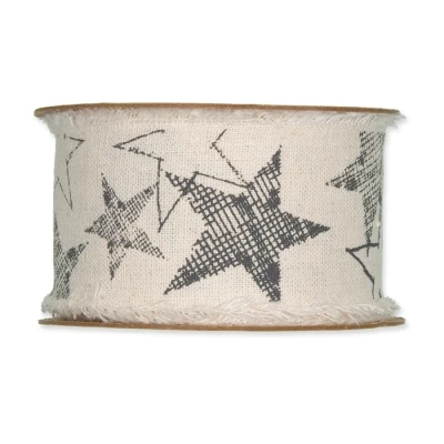 Potištěná bavlněná stuha s hvězdami přírodní 40mm x 3m