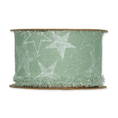 Potištěná bavlněná stuha s hvězdami zelená 40mm x 3m