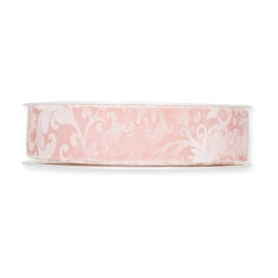 Sametová stuha s květinovým potiskem růžová 25mm x 6m