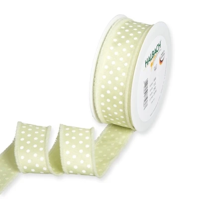 Potištěná stuha s puntíky zelená 32mm x 20m