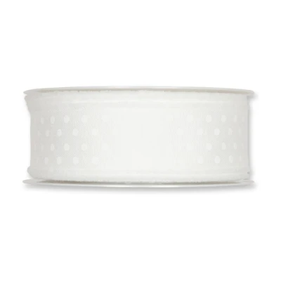 Potištěná stuha s puntíky bílá 32mm x 20m