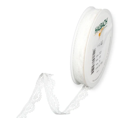 Krajková stuha květovaná bílá 13mm x 18m