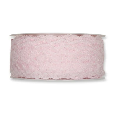 Krajková stuha květovaná růžová 37mm x 15m