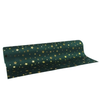 Sametový běhoun na stůl Stars 280 mm x 2,5 m tmavě zelená