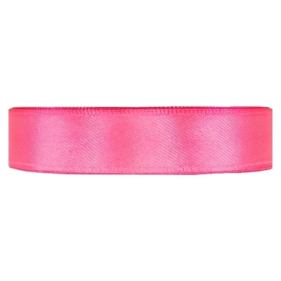 Saténová stuha oboustranná 25m x 15mm neonová růžová