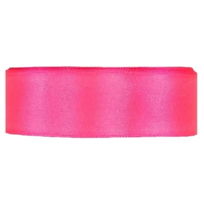 Saténová stuha oboustranná 25m x 25mm neonová růžová